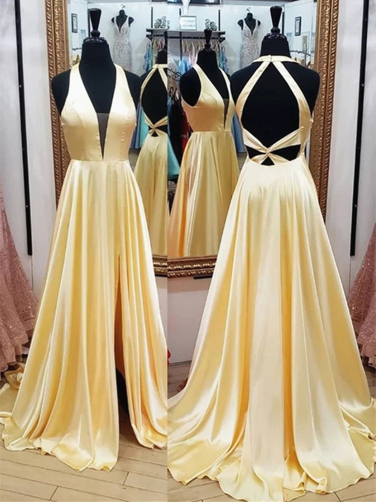yellow satin dress long