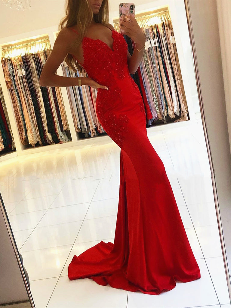 red mermaid evening gown