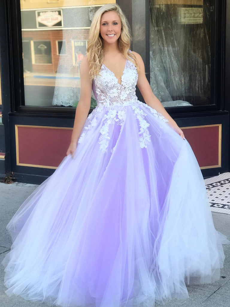 purple lace prom dress