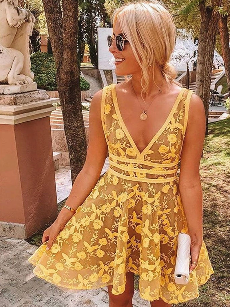 yellow lace formal dress