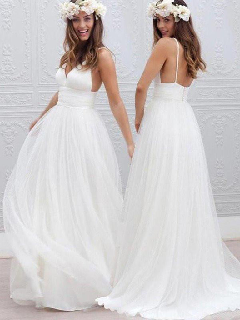 a line white prom dress