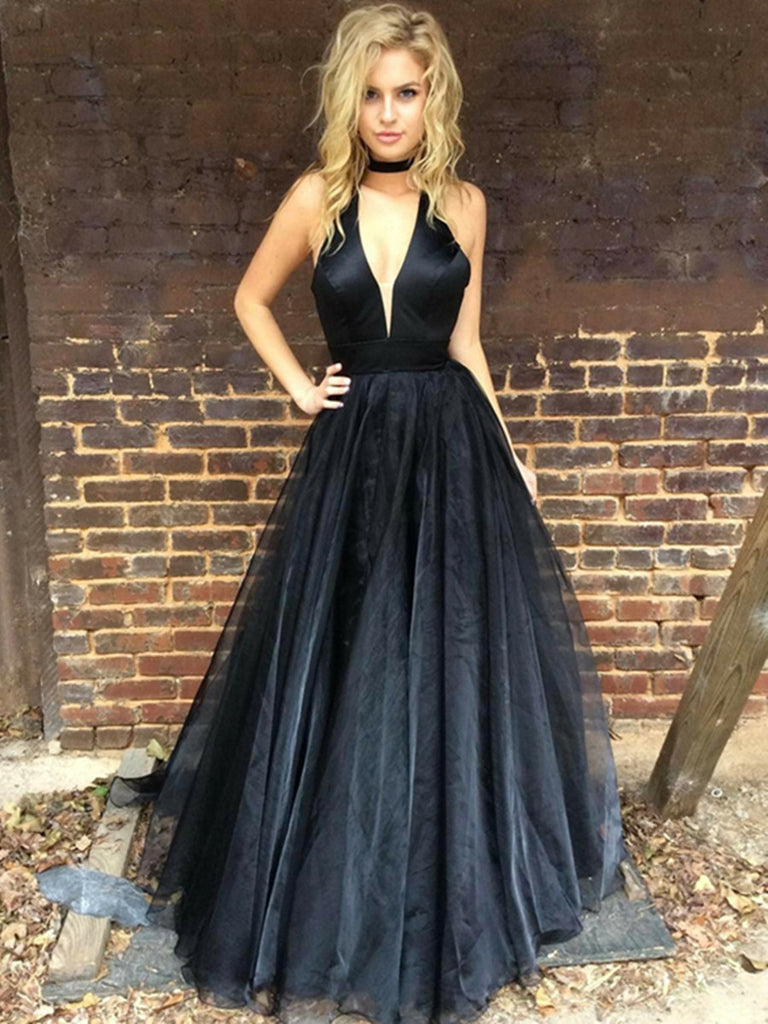 black formal dress with train