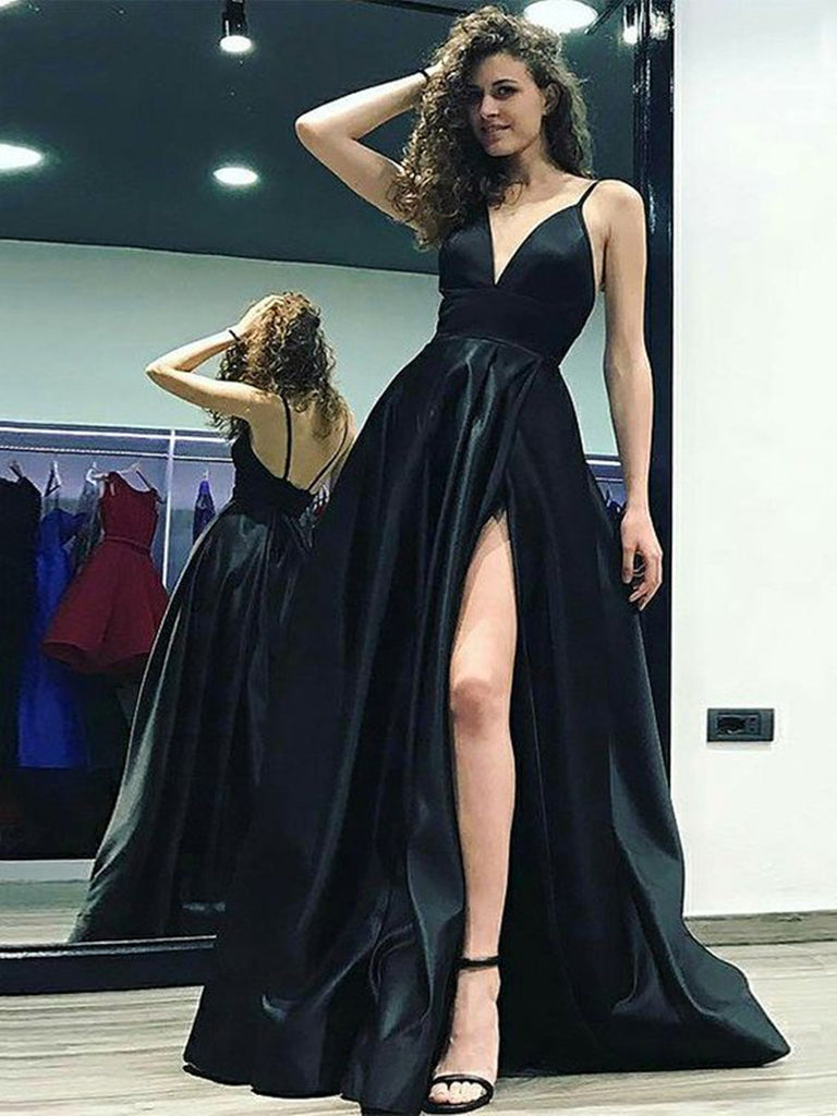 backless black evening dress