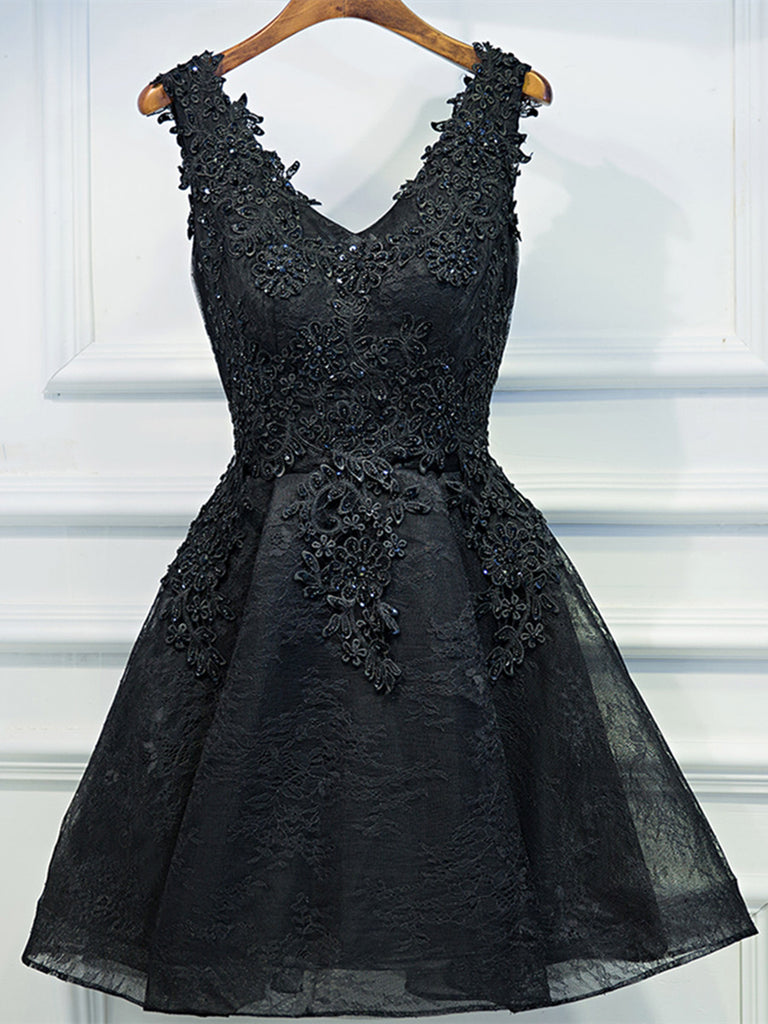 short black lace prom dress