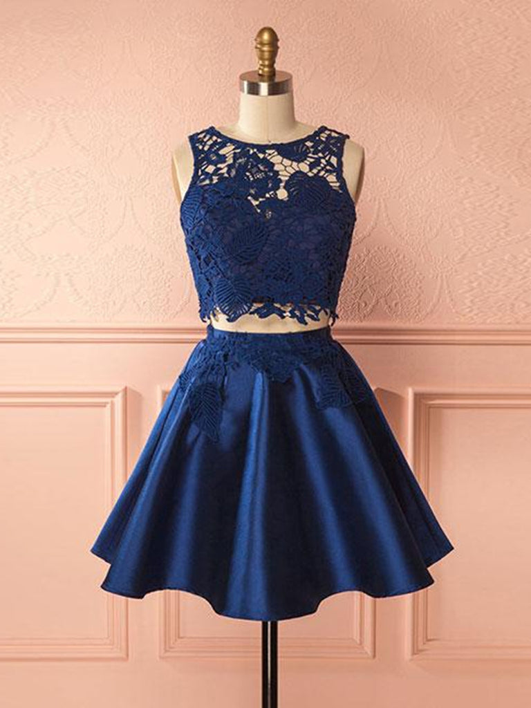 blue 2 piece prom dress short