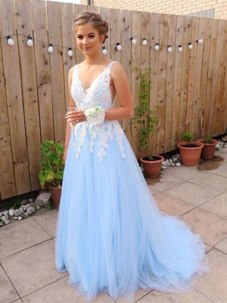 blue lace prom dresses