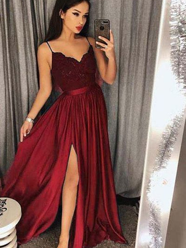 maroon lace prom dress