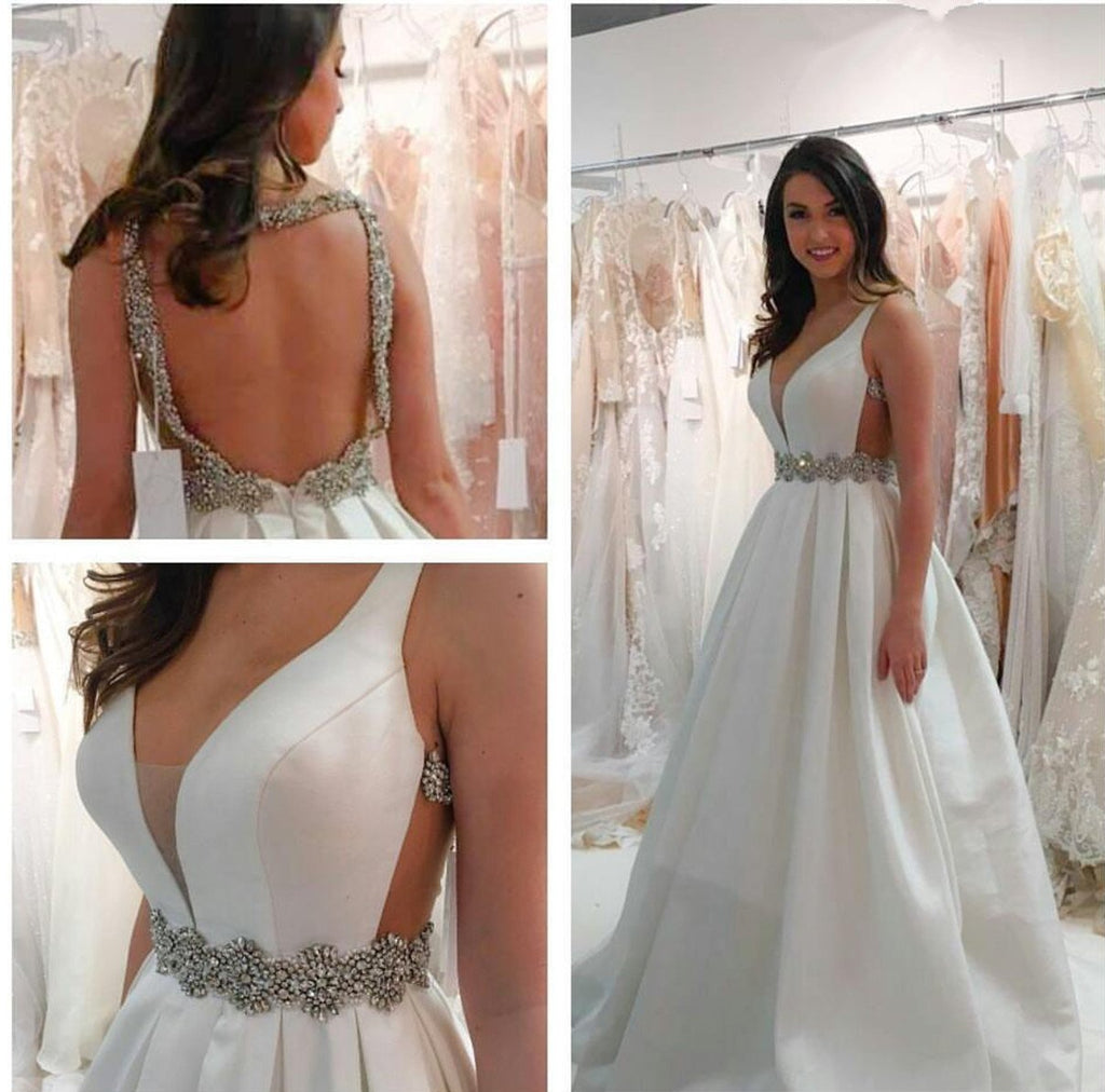 deep v neck ball gown wedding dress