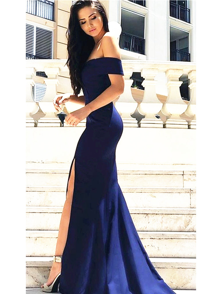 navy and white formal dress