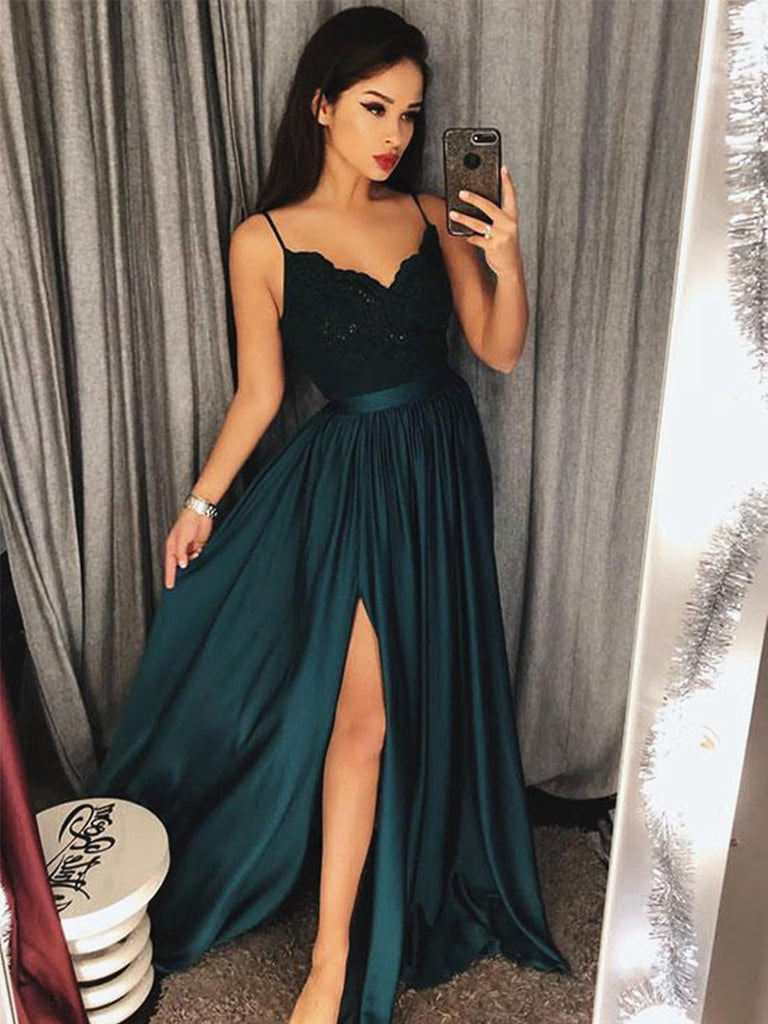 green lace formal dress