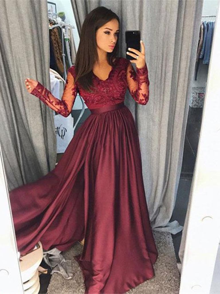 a line long sleeve gown