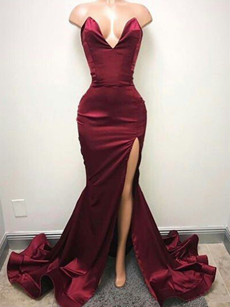 Custom Made Mermaid Maroon Prom Dresses, Mermaid Formal Dresses, Burgu ...