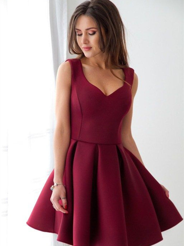 A Line Sweetheart Neck Maroon Prom 