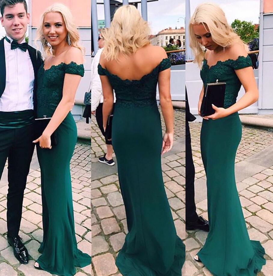 emerald off the shoulder prom dress