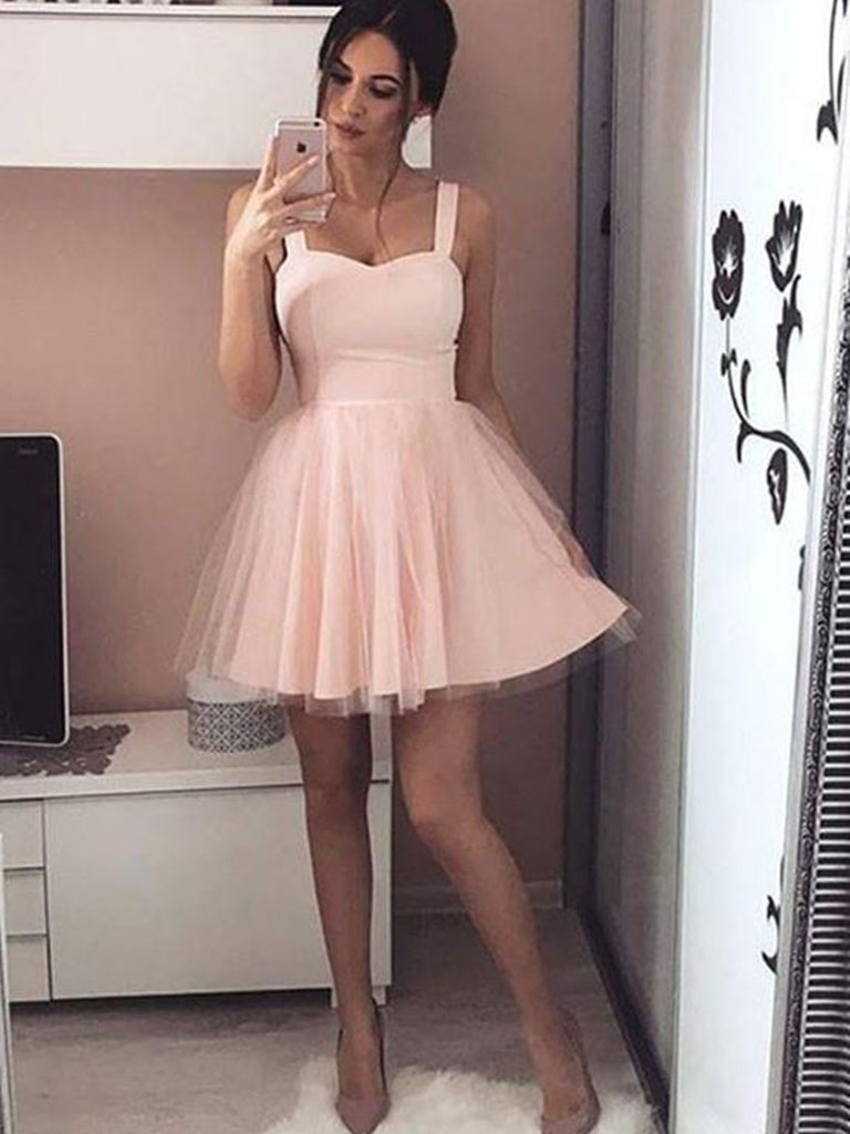 Simple A Line Sweetheart Neck Short Pink/Black Prom Dress with Straps ...