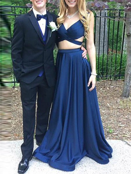 2 Pieces Navy Blue Prom Dresses 2 Pieces Navy Blue Formal Dresses 