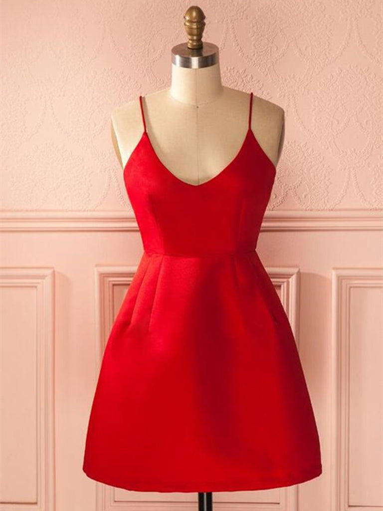 short red satin cocktail dress