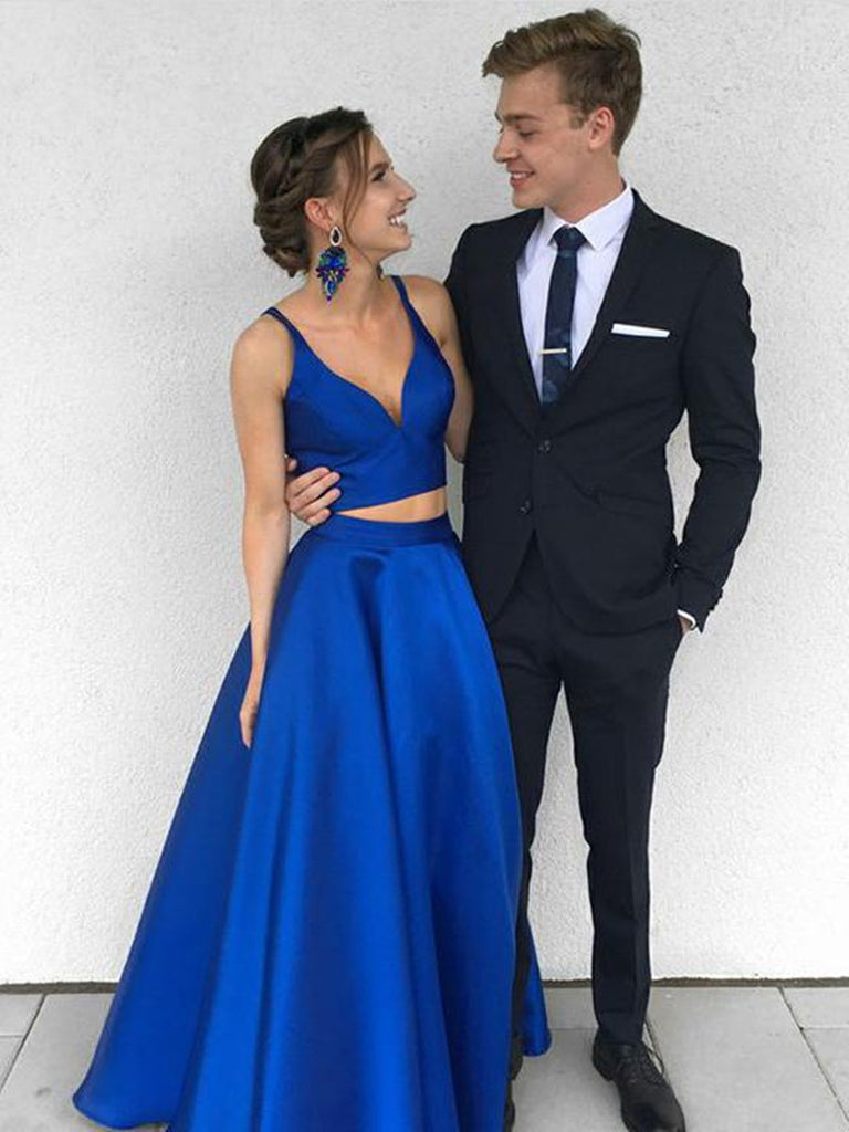 2 piece royal blue prom dress