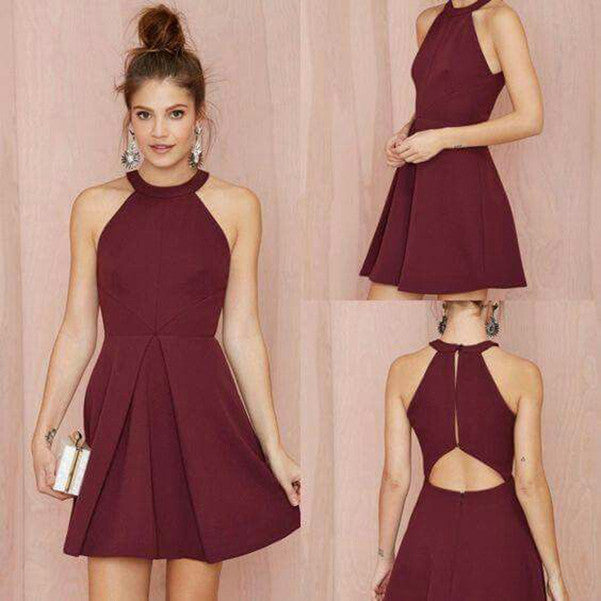 maroon halter neck dress