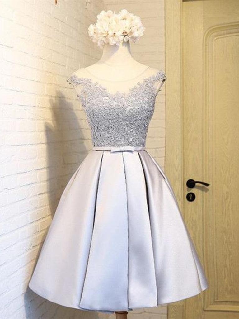grey lace formal dress