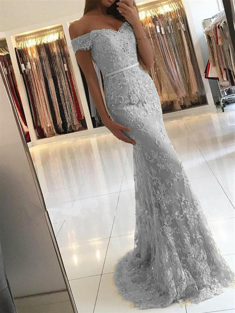 grey evening gown with sleeves