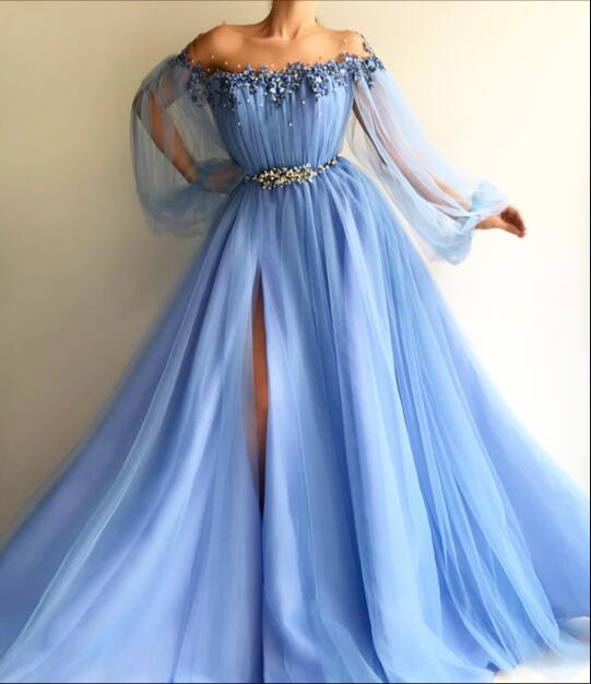 blue long dress prom