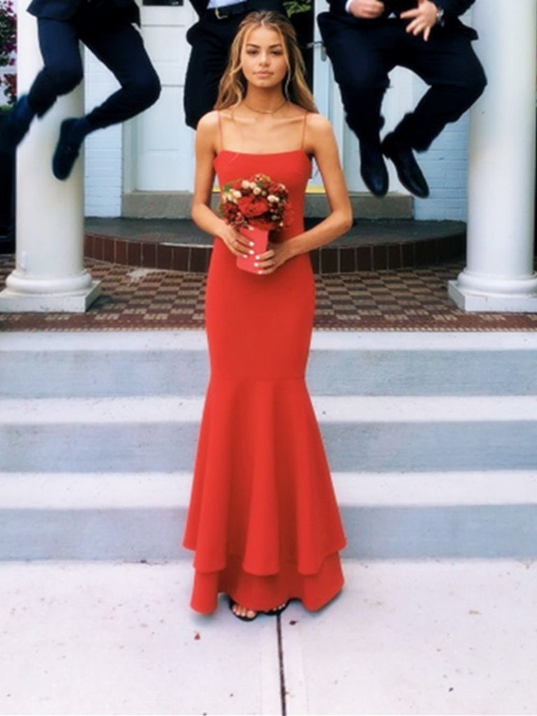 thin strap red dress