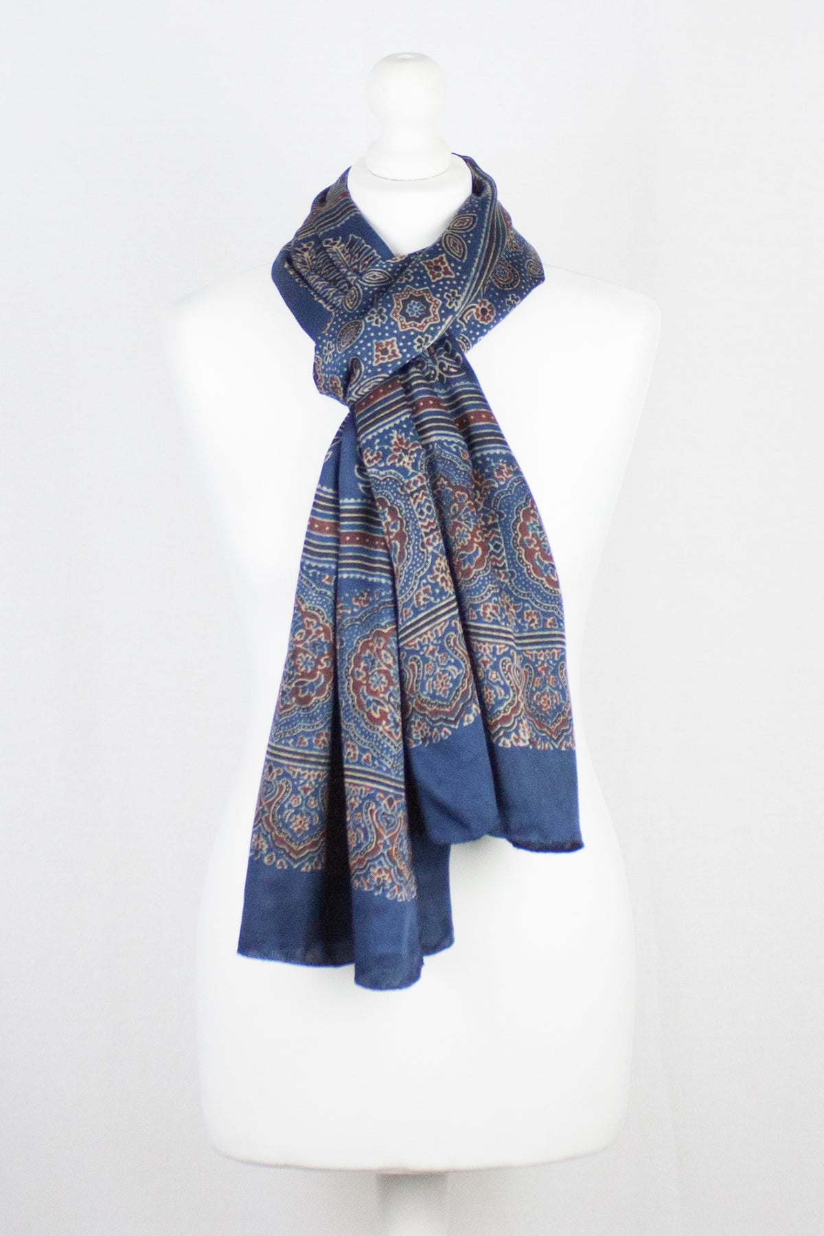 Traditional Geometric & Paisley Ajrakh Block Print Scarf - Blue Red ...