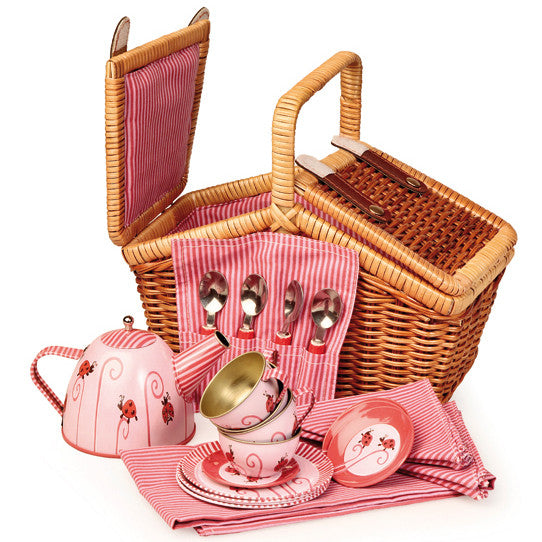 tin tea set with basket