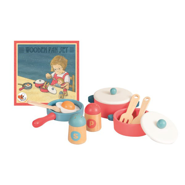 wooden toy saucepan set