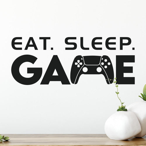 Gamer Sticker, Eat Sleep Game Wall Decal,Gamer with Controller