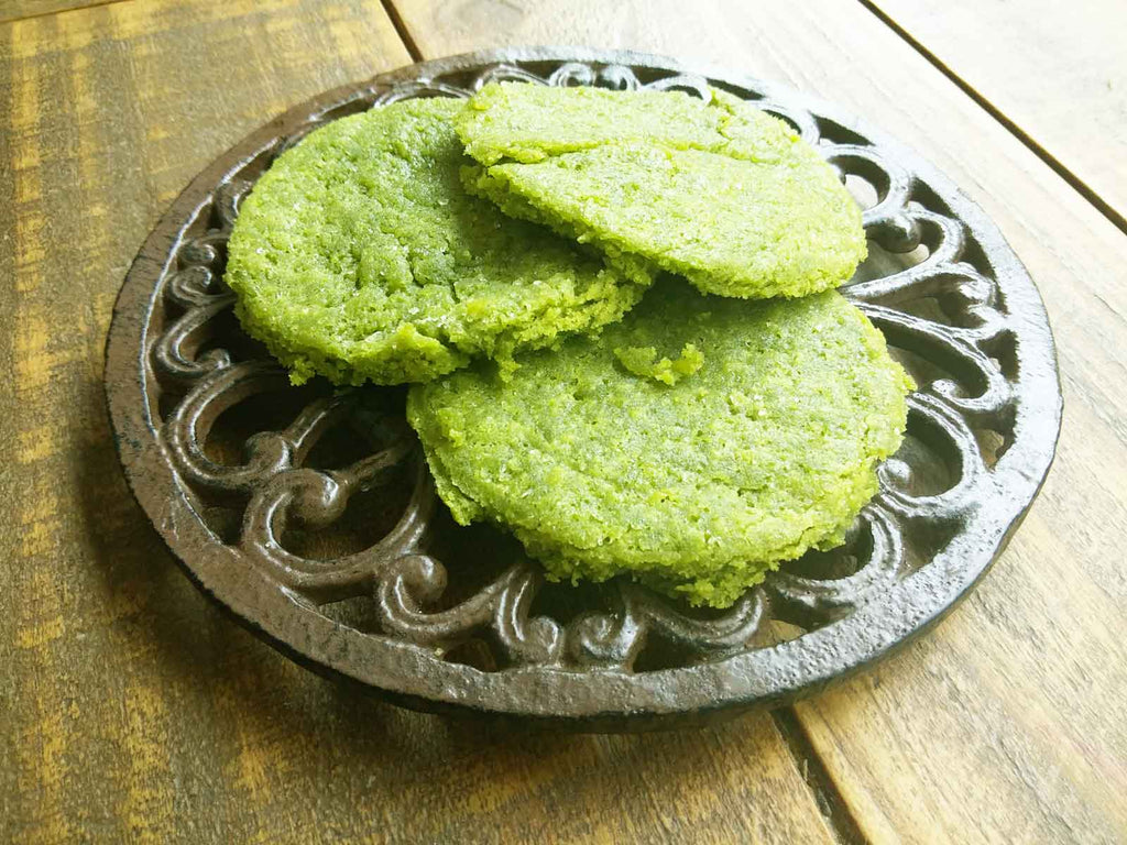 three matcha cookies on surface