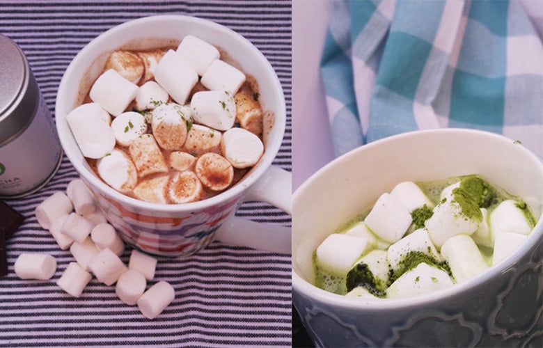 White and Dark Chocolate Matcha Hot Chocolates