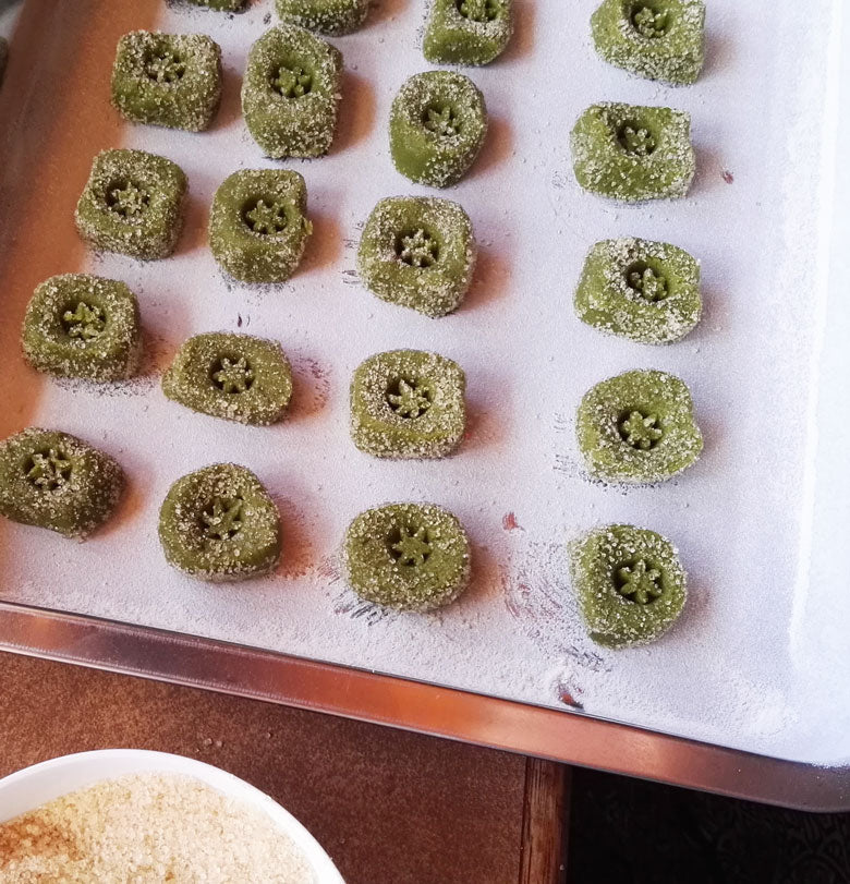Matcha Shortbread Cookies in Baking Tray