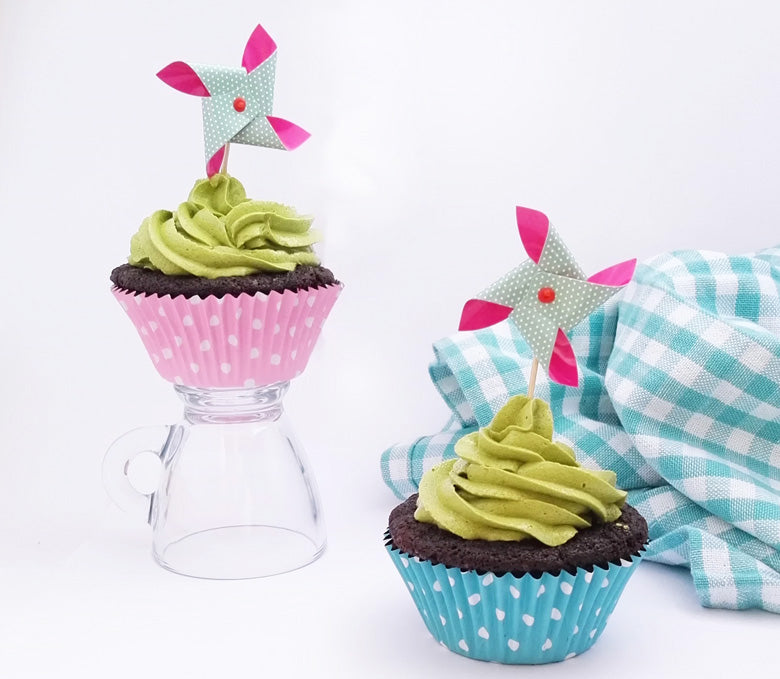 Chocolate Cupcakes with Swiss Meringue Matcha Buttercream Frosting