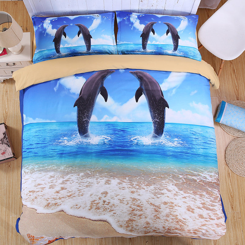 3d Happy Dolphin Bedding Sets Animal Backer