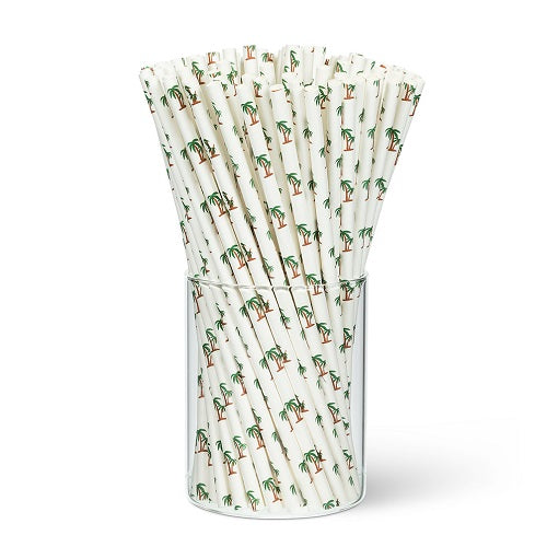 Palm Tree Print Paper Straws - Box of 100