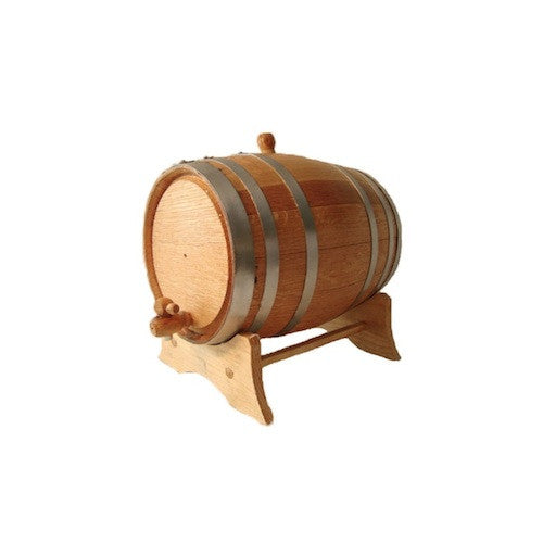 American White Oak Barrel, 1 litre, with Silver Steel Hoops