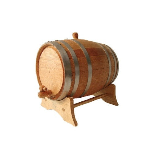 American White Oak Barrel, 2 Litre, with Silver Steel Hoops