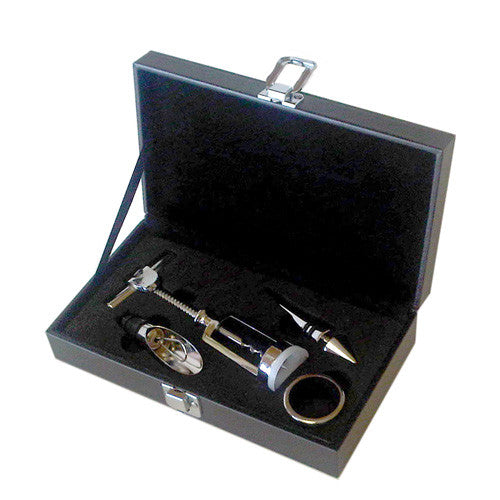 4 Piece Wine Set with Brown Case