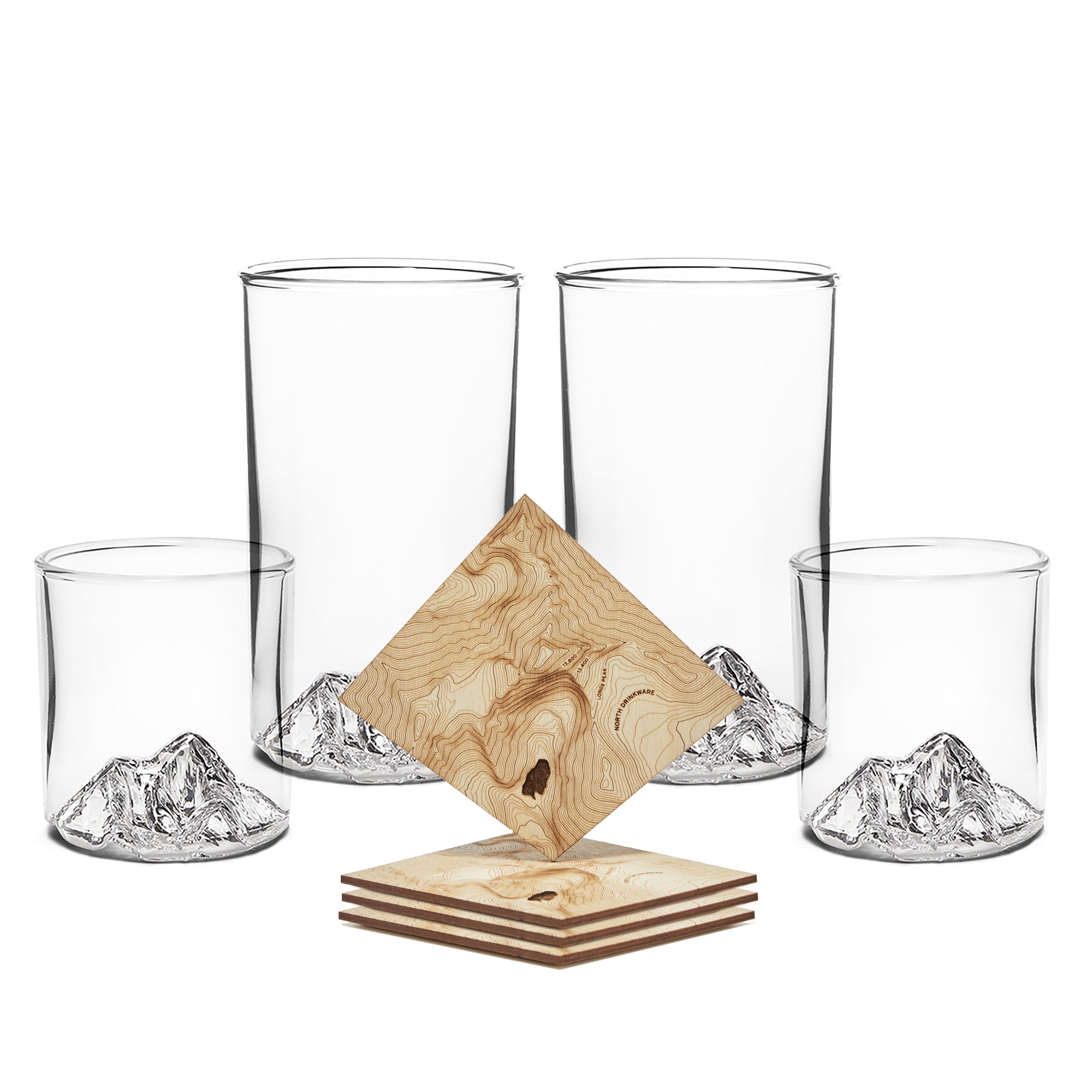 Mountain Peak Whiskey Glass with Matching Wooden Base — everdreamcraft