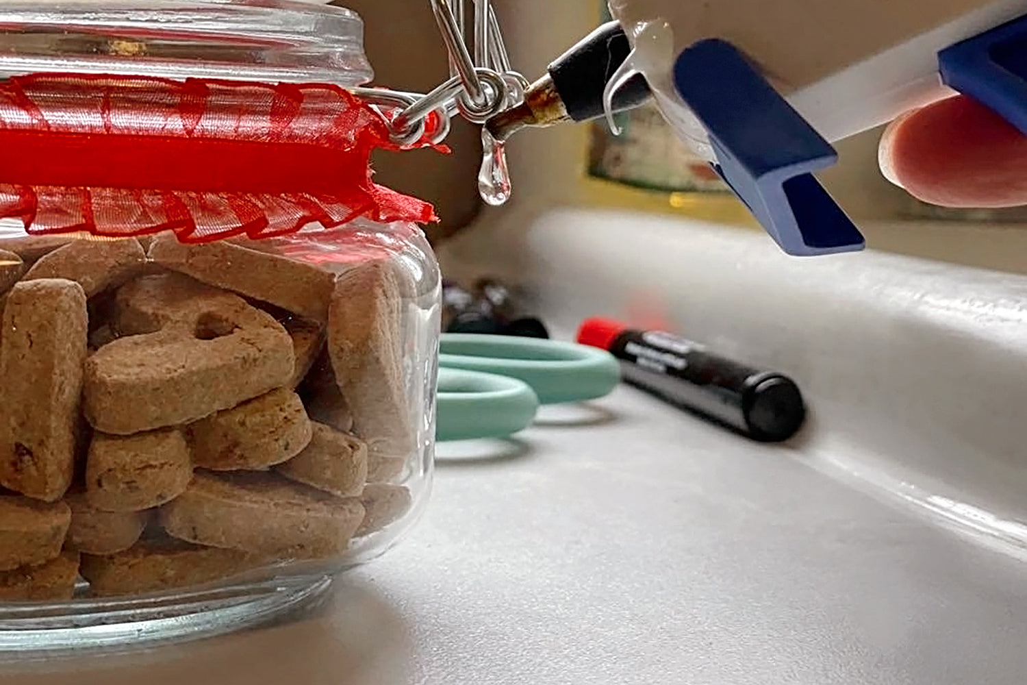 DIY dog treat jars - step 3 glue