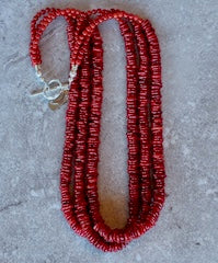 Bamboo Coral Disc 3-Strand Necklace with Bamboo Coral Rounds and Sterling Silver