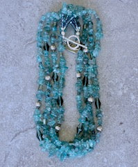 Blue Apatite Nugget 4-Strand Necklace with Czech Glass and Sterling Silver