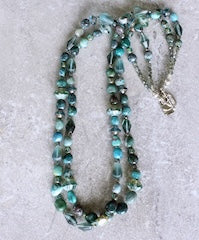 Chrysocolla Pebble 2-Strand Necklace with Czech Glass and Sterling Silver