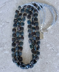 Kyanite Squares 3-Strand Necklace with Czech Glass and Sterling Silver