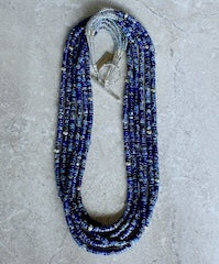 Lapis Blue Imperial Jasper Heishi 6-Strand Necklace with Iolite, Czech Glass, Oxidized Sterling Silver Rounds, and Sterling Silver Toggle Clasp