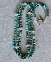 Mixed Turquoise 3-Strand Necklace with Hill Tribe Silver, Czech Glass and Sterling Silver