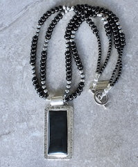 Mono Lake Obsidian and Sterling Silver Pendant with 2 Strands of Black Onyx Rondelles, Oxidized Sterling Rounds, and a Sterling Silver Toggle Clasp