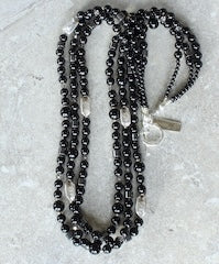 Black Onyx Rounds 3-Strand Necklace with Hill Tribe Silver Box Beads, Czech Glass, Hematite and Sterling